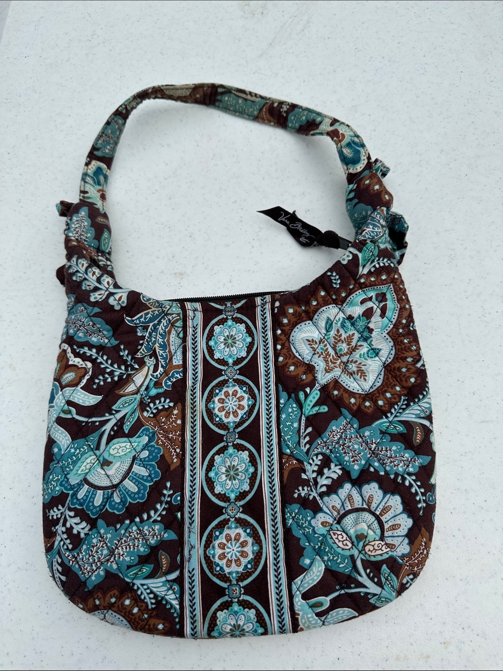 Vera Bradley Brown and Teal Quilted Paisley Shoulder Bag